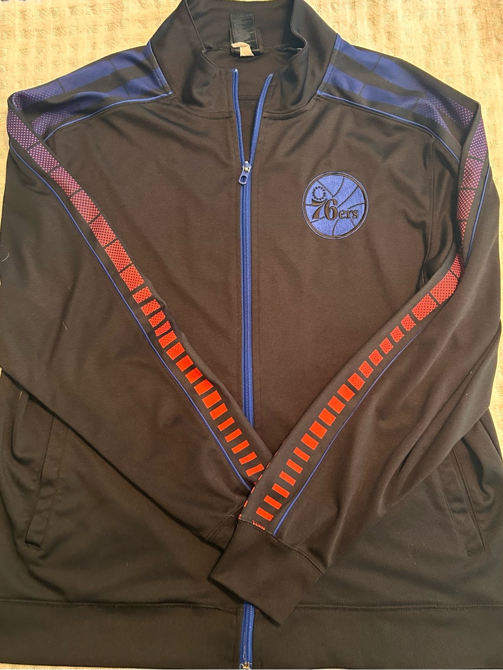 Philadelphia 76ers adidas Black Track Jacket with Blue and Red Accents